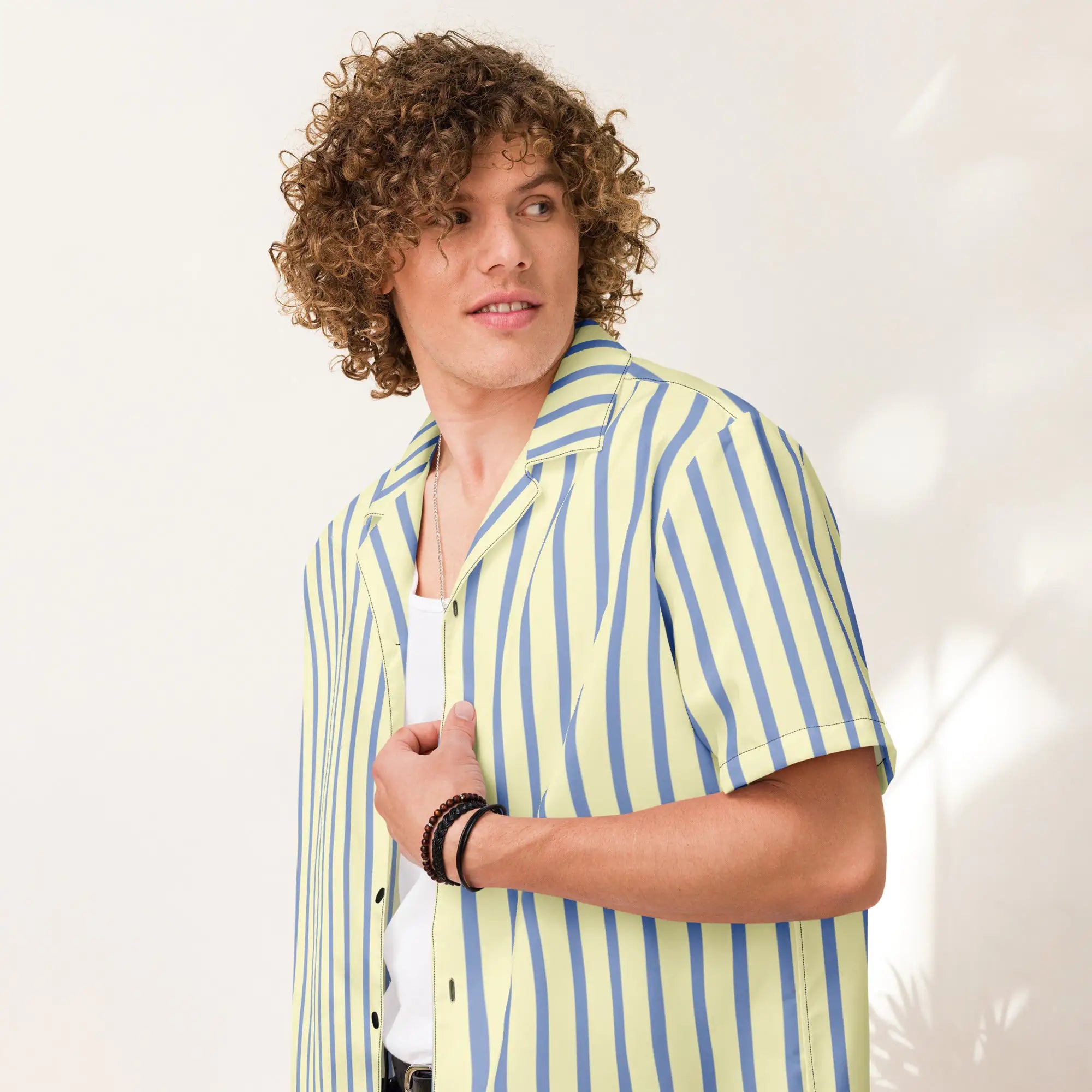 Mellow Yellow & Marlin Blue Striped Button-Down Camp Shirt - My Store