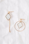 Gold & White Rhombus Asymmetrical Earrings - My Store