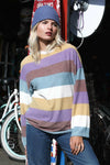 Multi Color Stripe Flannel Mock Neck Top