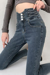 Skinny Pencil Jeans Four Buttons Vintage High Waist Women Slim Stretch - My Store