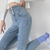 Skinny Pencil Jeans Four Buttons Vintage High Waist Women Slim Stretch - My Store