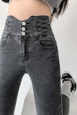 Skinny Pencil Jeans Four Buttons Vintage High Waist Women Slim Stretch - My Store