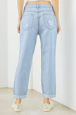 Light Blue Denim Cotton Ripped High Waist Jeans - My Store