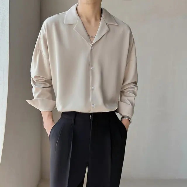 Mature Men's Spring Fashion: Cuban Neck Solid Shirt