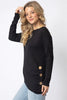 Black Side Bottom Button Detail Long Sleeve Top - My Store