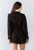 Black Textured Button-Up Collared Neck Long Sleeve Belted Romper /1-2-2-1 - My Store