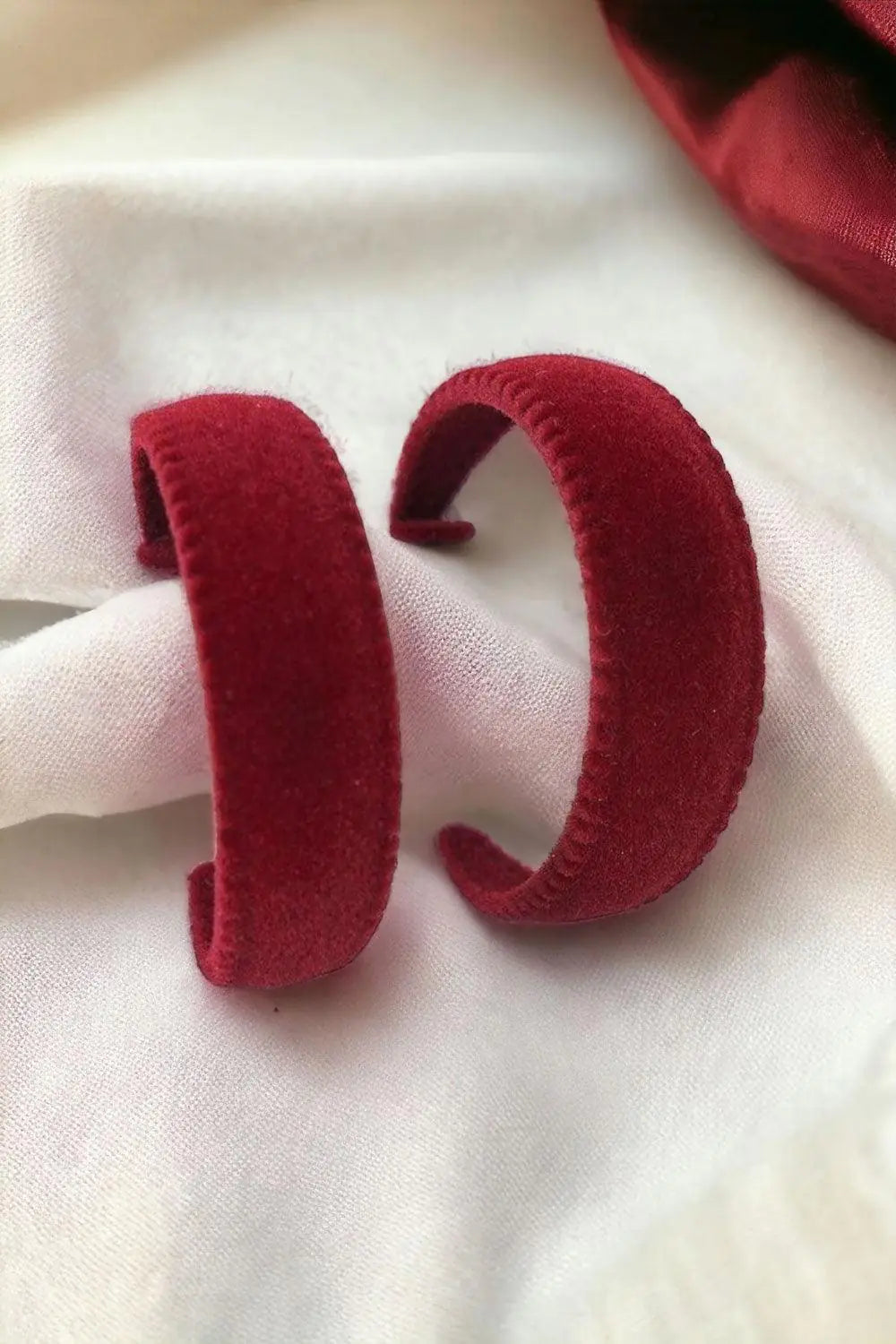 Burgundy Velvet Covered Flat Hoop Earrings - My Store