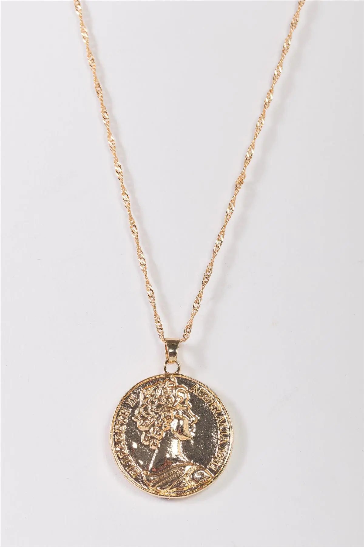 Gold Twisted Chain Double Side Coin Pendant Necklace