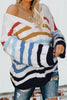 Women's Multicolor Stripe Bubblegum V-Neck Braided Knit Sweater - My Store