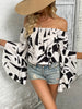 Printed Off-Shoulder Bell Sleeve Blouse - My Store