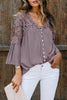 Chic Purple Crochet Lace Button Blouse Top - My Store