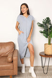 Double Take Short Sleeve Front Slit Hooded Dress - My Store