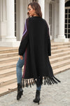 Double Take Geometric Fringe Hem Open Front Duster Cardigan - My Store