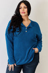 Basic Bae Full Size Ribbed Half Button Long Sleeve High-Low T-Shirt - My Store