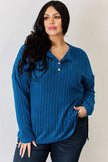 Basic Bae Full Size Ribbed Half Button Long Sleeve High-Low T-Shirt - My Store