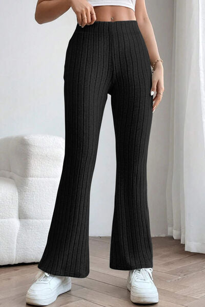 Basic Bae Full Size Ribbed High Waist Flare Pants - My Store