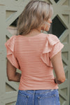 Apricot Pink Wavy Textured Ruffle Sleeve Top - My Store