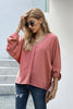 Pink V Neck 3/4 Sleeve High Low Hem Shirt - My Store