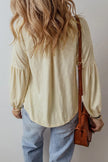 Embroidered Notched Long Sleeve Blouse - My Store