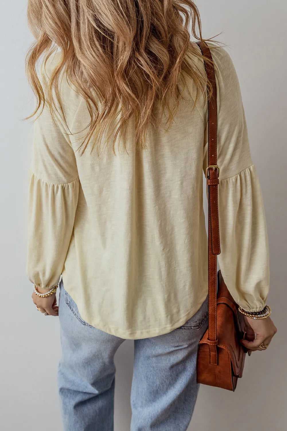 Embroidered Notched Long Sleeve Blouse - My Store