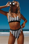 Black Athletic Striped Tank High Waist Bikini - My Store