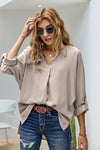 Elegant Apricot V Neck 3/4 Sleeve High Low Hem Shirt - My Store