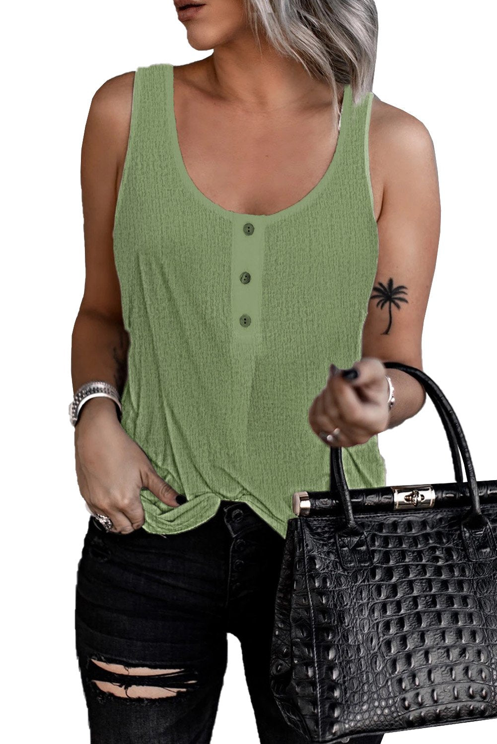 Button Textured Cotton Tank Top - My Store