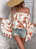 Printed Off-Shoulder Bell Sleeve Blouse - My Store