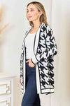 Woven Right Houndstooth Open Front Longline Cardigan - My Store