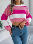 Color Block Round Neck Cropped Sweater - My Store