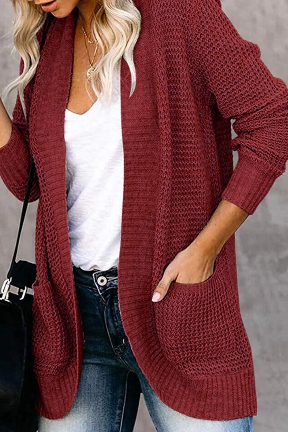 Pocket Knitted Solid Color Cardigan - My Store