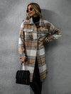 Plaid Collared Neck Long Sleeve Coat - My Store