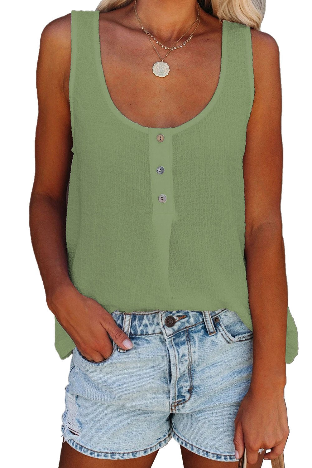 Button Textured Cotton Tank Top - My Store