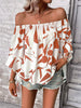 Printed Off-Shoulder Bell Sleeve Blouse - My Store