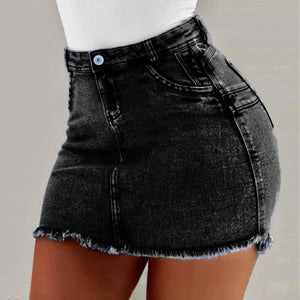 Women's High Stretch A-Line Mini Skirt in Washed Denim - My Store