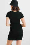 Black Ribbed Short Sleeve Ruched Mini Dress /3-2-1 - My Store