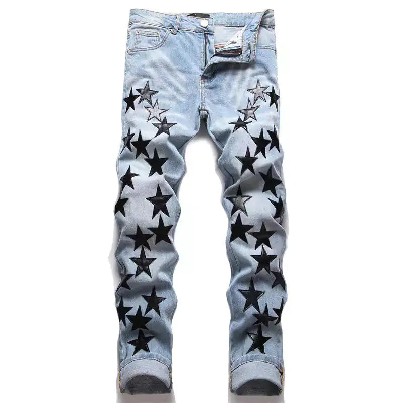 Stars Patched Men's Cotton Blend Denim Jorts - My Store