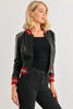 Black & Red Ribbed Vegan Leather Bomber Jacket - My Store