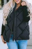 Black Quilted Zipper Front Hooded Vest Coat - My Store