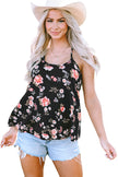 Beige Floral Spaghetti Straps Strappy Back Tank Top - My Store