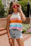 Multicolour Wavy Striped Print Textured Knit Sleeveless Sweater Top - My Store