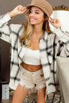 White Plaid Raw Hem Button up Jacket with Pocket - My Store