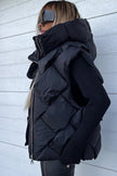 Black Quilted Zipper Front Hooded Vest Coat - My Store