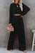 Black Corded Cropped Pullover and Wide Leg Pants Set - My Store