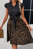 Black Flutter Sleeve Bodice Splicing Leopard Print Dress - My Store