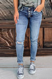 Fashion Women's Blue Hollow Out Button-fly Distressed Jeans - My Store