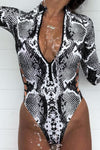 Gray Snake Print Zipper Cut-out Rash Guard Swimsuit - My Store