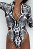 Gray Snake Print Zipper Cut-out Rash Guard Swimsuit - My Store