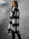 Plaid Collared Neck Long Sleeve Coat - My Store