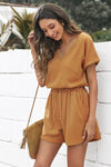 Casual Brown Short Sleeve Pocketed Knit Romper - My Store